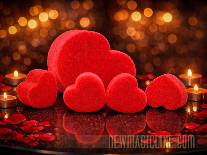 Sponge Hearts eine Liebeserklaerung. Schaumstoff Herzen erscheinen, verschwinden und vermehren sich.