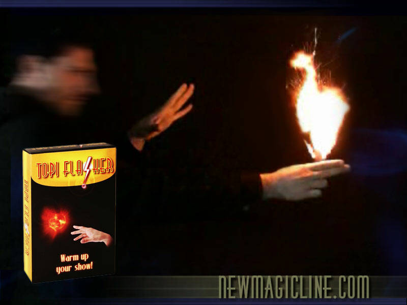 Zaubern mit Feuer: Der Topi Flasher ist ein Feuer-Flasher mit dem Sie Feuer und Flammen in der Hand erscheinen lassen können. Ihre Hände können anschließend leer gezeigt werden.