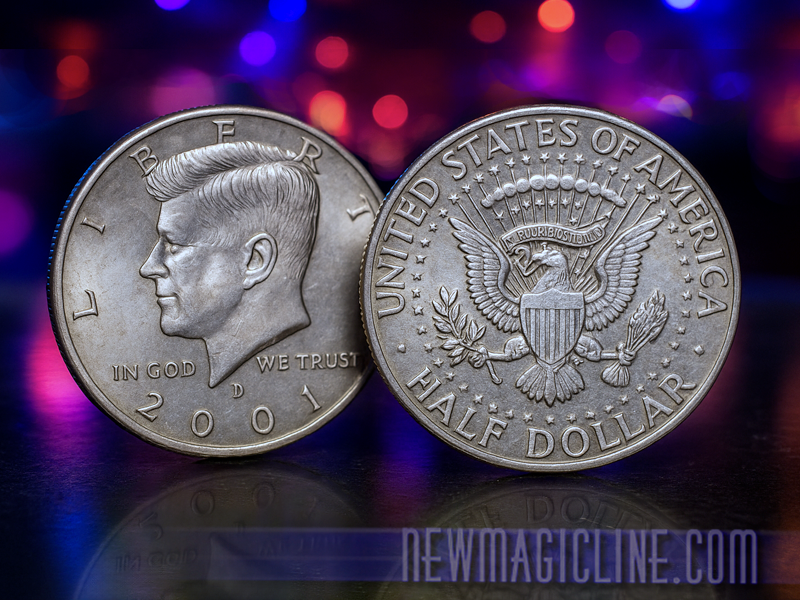 Flipper Half Dollar Coin - eine Münze verschwindet in der Hand und landet in einem Glas