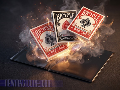 Erscheinende Kartenspiele - es erscheinen 3 Kartenspiele aus einem flachen Mäppchen