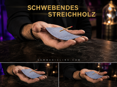 Ein Streichholz schwebt über einer Spielkarte.