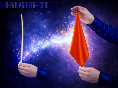 Ein Seil verwandelt sich in ein Seidentuch. Große Version des Zaubertricks für die Bühne.